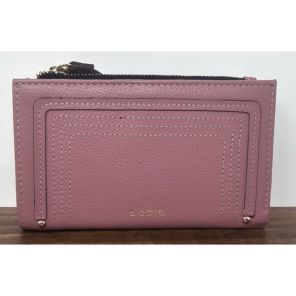 Lodis Leather Lacey North South French Purse Bifold Mauve Wallet RFID NEW Rare - Picture 1 of 12
